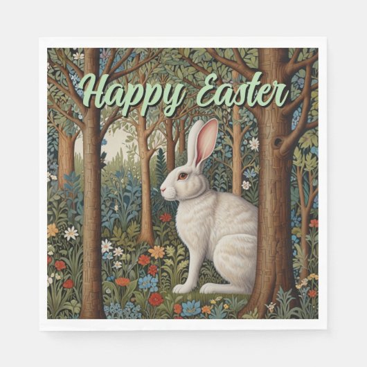 レトロエレガントボホホワイトラビットウッドランド復活祭 スタンダードランチョンナプキン (正面)