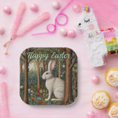 レトロエレガントボホホワイトラビットウッドランド復活祭 ペーパープレート (パーティー)