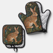 レトロエレガントボホーラビットウッドランドフローラ 鍋つかみ&鍋敷きセット (正面/裏面)