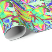 レトロエレガントボホ抽象芸術グリーンピンクフローラ ラッピングペーパー (ロールコーナー)