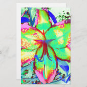 レトロエレガントボホ抽象芸術グリーンピンクフローラ 便箋 (正面/裏面)