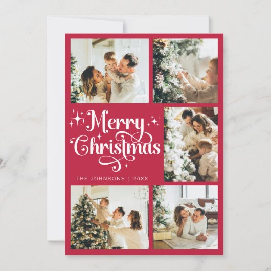 レトロエレガントメ赤と白リークリスマスファミリー シーズンカード (正面)