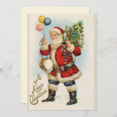 レトロエレガントヴィンテージサンタクロースクリスマスツリー シーズンカード (正面/裏面)