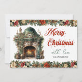 レトロエレガントヴィンテージ居心地の良いクリスマス暖炉 シーズンカード (正面)