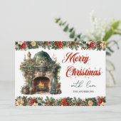 レトロエレガントヴィンテージ居心地の良いクリスマス暖炉 シーズンカード (スタンド正面)