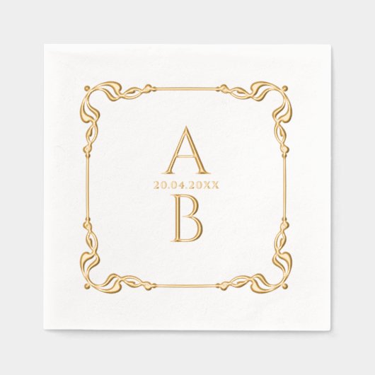 レトロエレガントヴィンテージ王室の日付及びモノグラム 箔ナプキン (正面)