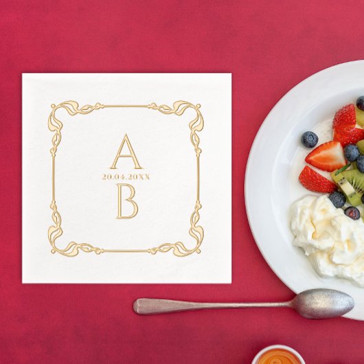 レトロエレガントヴィンテージ王室の日付及びモノグラム 箔ナプキン