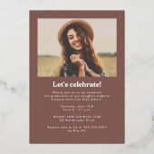 レトロエレガント写真卒業パーティー金ゴールド 箔招待状 (裏面)