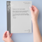 レトロエレガント白い花の渦巻きダークグレー チラシ (手)