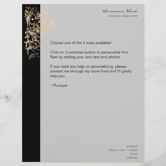 レトロエレガント金ゴールド花渦巻黒 チラシ (正面)