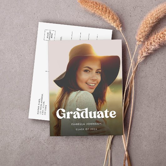 レトロエレガント高校卒業発表 案内ポストカード