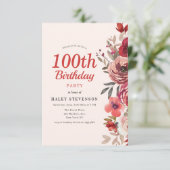 レトロエレガント ボヘミアン フラワー 100歳の誕生日 招待状 (スタンド正面)