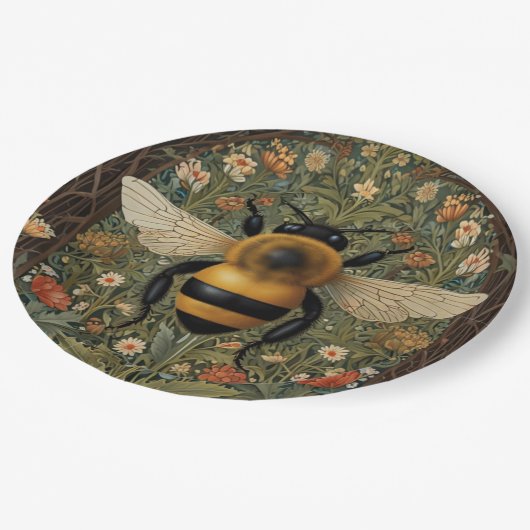 レトロエレガント(昆虫)マルハナバチボホ植物学フローラ ペーパープレート (アングル)