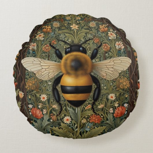 レトロエレガント（昆虫）マルハナバチボホ植物学フローラ ラウンドクッション (正面)