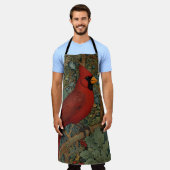 レトロエレガント(鳥)ショウジョウコウカンチョウアールヌーボーレッドバード エプロン (着用した状態)