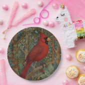 レトロエレガント(鳥)ショウジョウコウカンチョウアールヌーボーレッドバード ペーパープレート (パーティー)