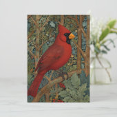 レトロエレガント（鳥）ショウジョウコウカンチョウアールヌーボーレッドバード 招待状 (スタンド正面)