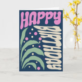 レトロエレガントGroovy 70sヒッパイフラワー誕生日 カード (黄色い花)