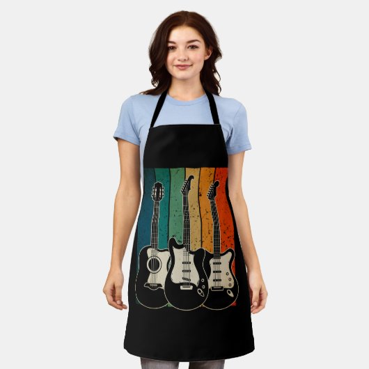 レトロエレキギターミュージシャンギタリストMu エプロン (着用した状態)