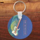 レトロエレクトリックカッコいいギターブパーソナライズされたルー名 キーホルダー (正面)