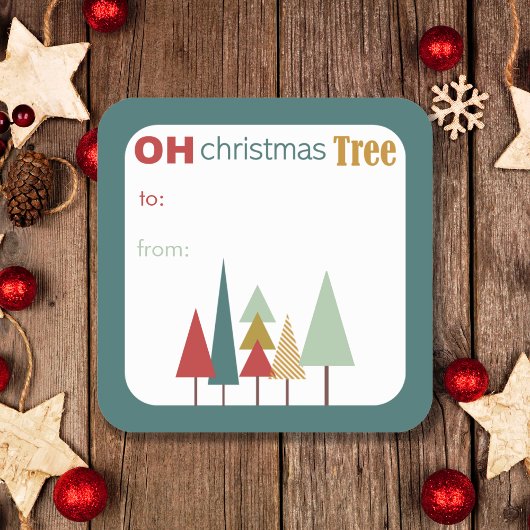 レトロオカラフルクリスマスツリー スクエアシール