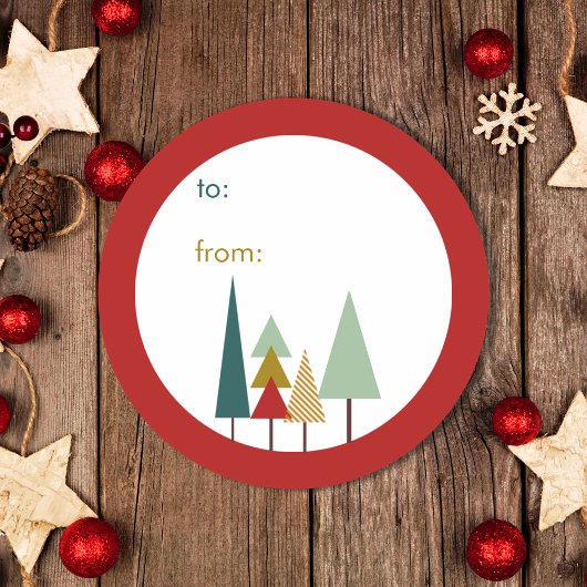 レトロオカラフルクリスマスツリー ラウンドシール