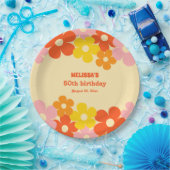 レトロオカラフルレンジボホフラワー50誕生日 ペーパープレート (パーティー)