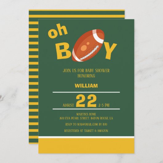 レトロオクラシックー男の子サッカー赤ちゃんシャワー 招待状 (正面/裏面)