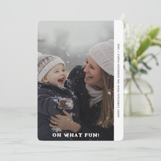 レトロオシンプルー何おもしろいクリスマスファミリーフォト シーズンカード (スタンド正面)