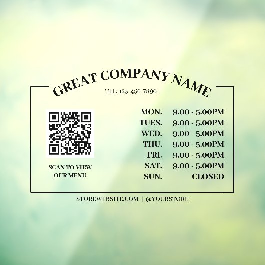 レトロオフィスの営業時間、ビジネスQRコード ウィンドウサイン (シート3)