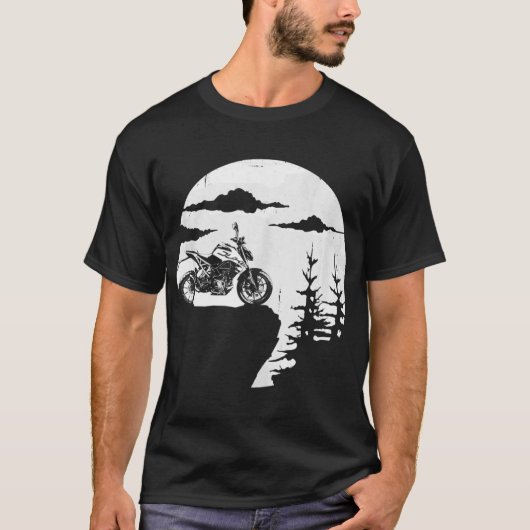 レトロオフロードKTMオートバイクールアドベンチャーバイクもしくは自転車に乗る人 Tシャツ (正面)