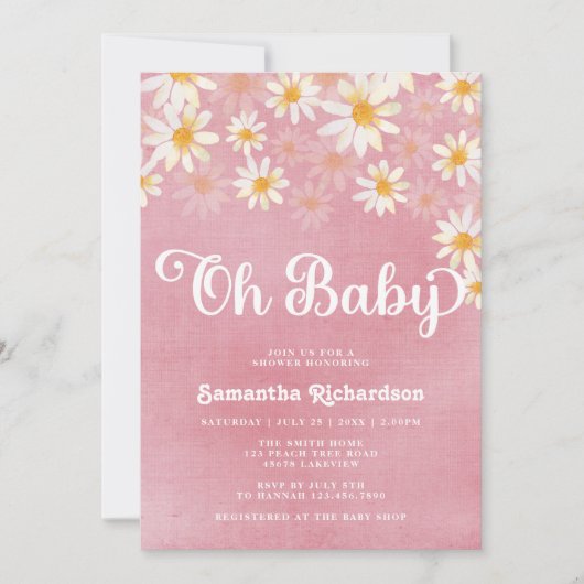レトロオベビーデイジーベビーシャワー招待状 招待状 (正面)