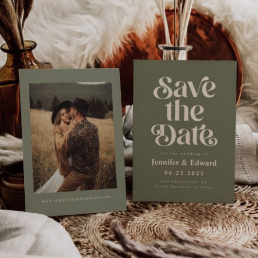 レトロオリーブ結婚式の日付を保存 セーブザデート