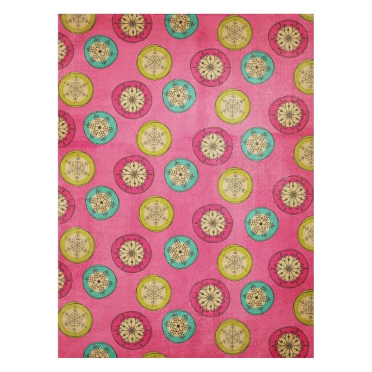 レトロオルブスノーフレークスオンピンクタブレクロス テーブルクロス (正面)