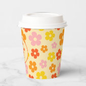 レトロオレンカラフルジボホフラワーハッピーバースデー 紙コップ (左)