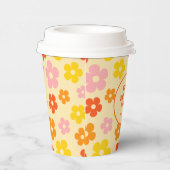 レトロオレンカラフルジボホフラワーハッピーバースデー 紙コップ (右)