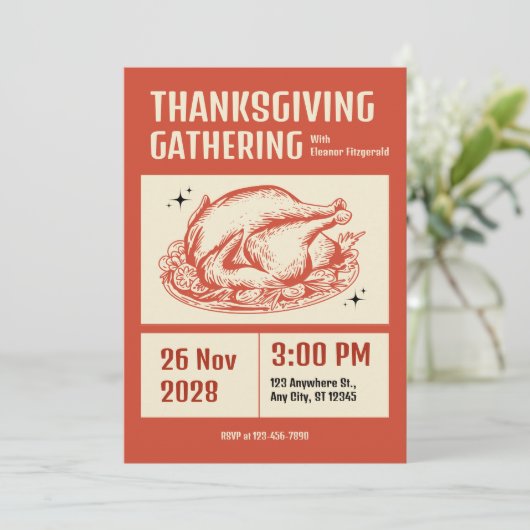 レトロオレンジとクリームの感謝祭パーティー 招待状 (スタンド正面)