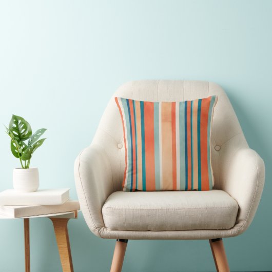 レトロオレンジとターコイズのストライプ クッション (椅子)