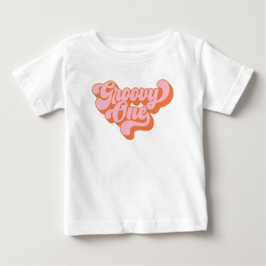レトロオレンジとピンクのグルービーワン ベビーTシャツ (正面)