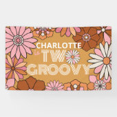 レトロオレンジとピンクのフローラ2グルーヴィ誕生日 横断幕 (横)