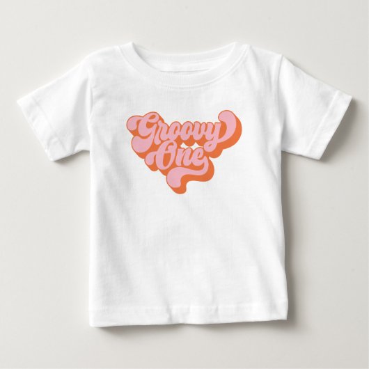 レトロオレンジとピンクのGroovy One ベビーTシャツ (正面)