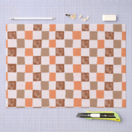 レトロオレンジとブラウンのターキーチェッカー柄 薄葉紙