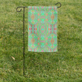 レトロオレンジとライムグリーン抽象芸術パターン ガーデンフラッグ