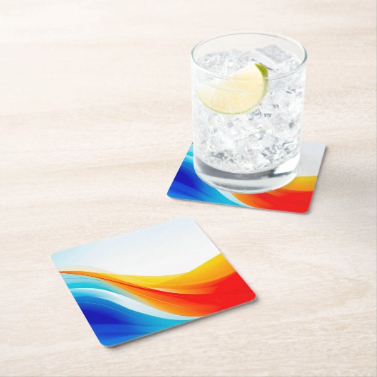 レトロオレンジと青の抽象芸術曲線 スクエアペーパーコースター (インサイチュ)