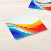 レトロオレンジと青の抽象芸術曲線 スクエアペーパーコースター (アングル)