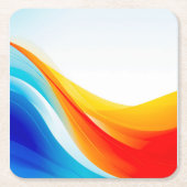 レトロオレンジと青の抽象芸術曲線 スクエアペーパーコースター (正面)