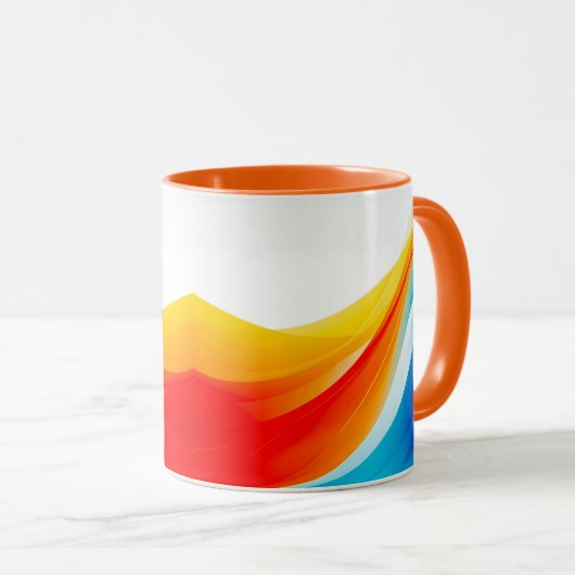 レトロオレンジと青の抽象芸術曲線 マグカップ (正面右)