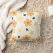 レトロオレンジと黄色の花柄の枕 クッション (ブランケット)