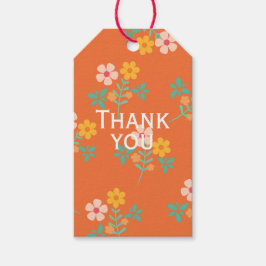 レトロオレンジのデイジー花束パターンにお礼 ギフトタグ