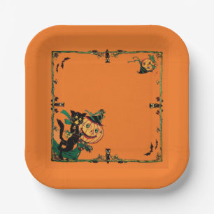 レトロオレンジのハロウィン ペーパープレート